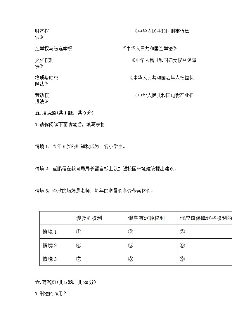 部编版六年级上册道德与法治期末测试卷含答案（新）03