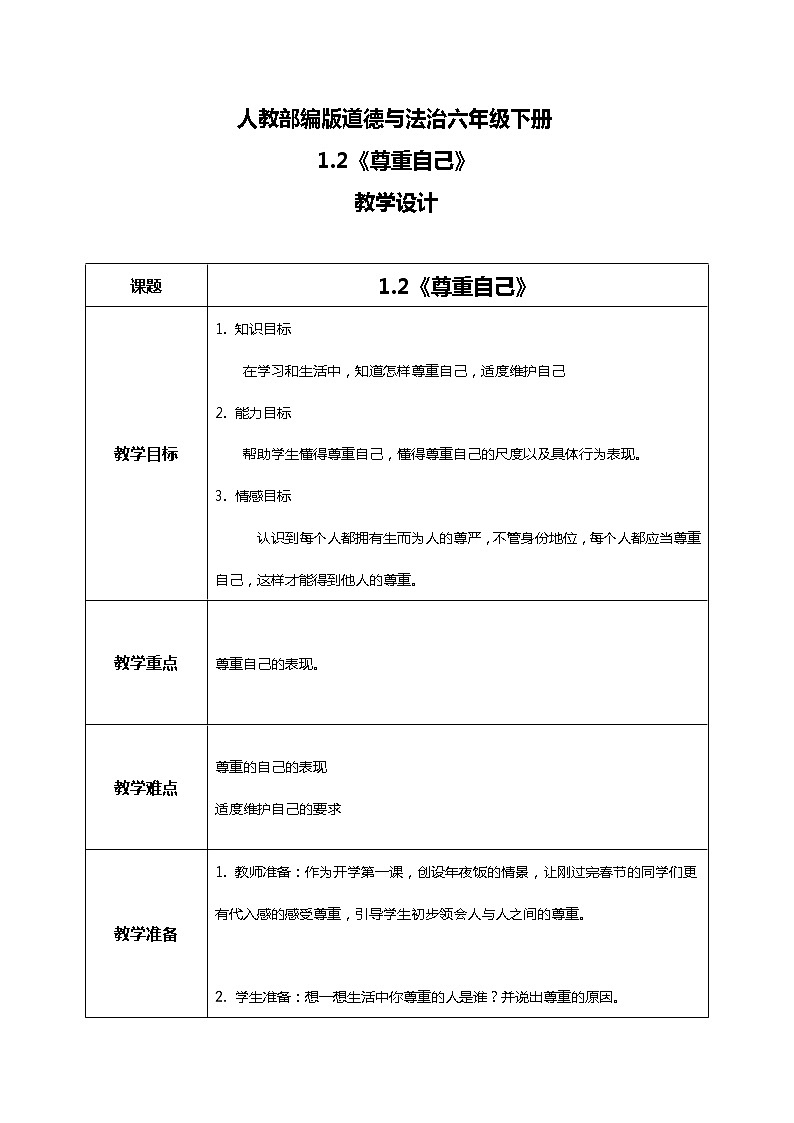 1.2学会尊重—尊重自己 课件PPT+教案+练习01
