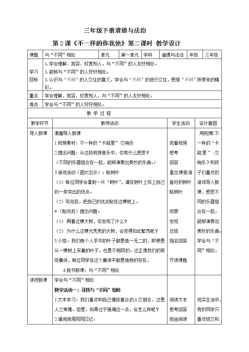 第2课《不一样的你我他》PPT教学课件（第二课时）+素材+教案教学设计01