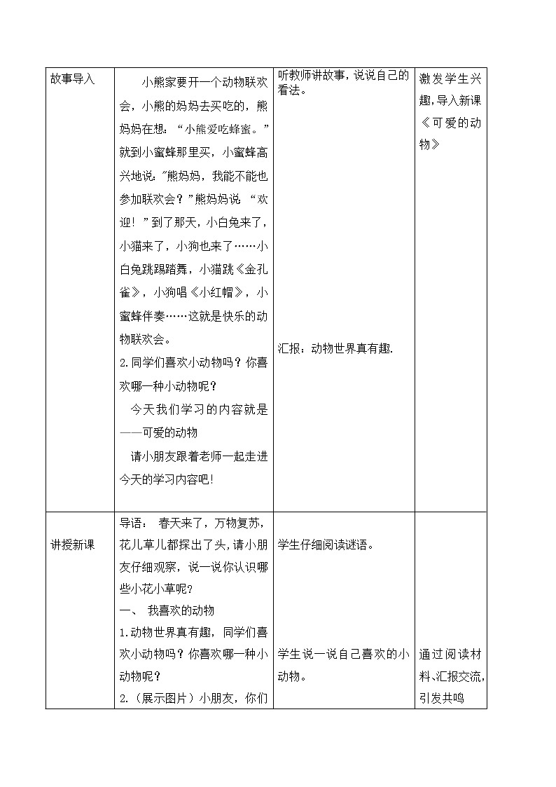 第七课 可爱的动物 教学设计 小学道德与法治人教部编版一年级下册（2021_2022学年）第2页