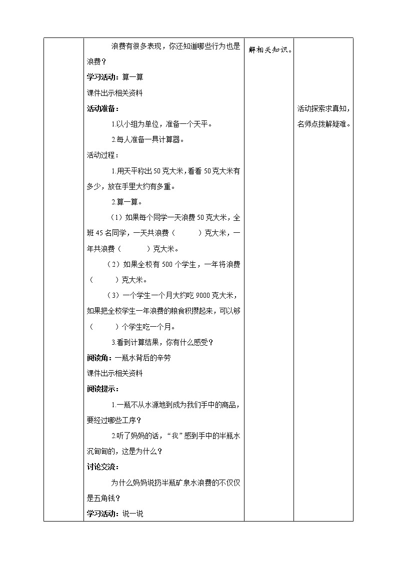 统编版 道德与法治 四年级下册 6.1餐桌上的浪费 教案第2页