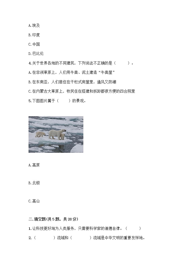 部编版六年级下册第三单元 多样文明 多彩生活 6 探访古代文明测试题附参考答案（考试直接用）第2页