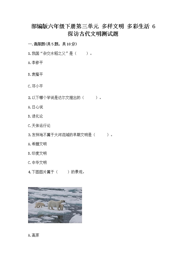 部编版六年级下册第三单元 多样文明 多彩生活 6 探访古代文明测试题带答案（新）01