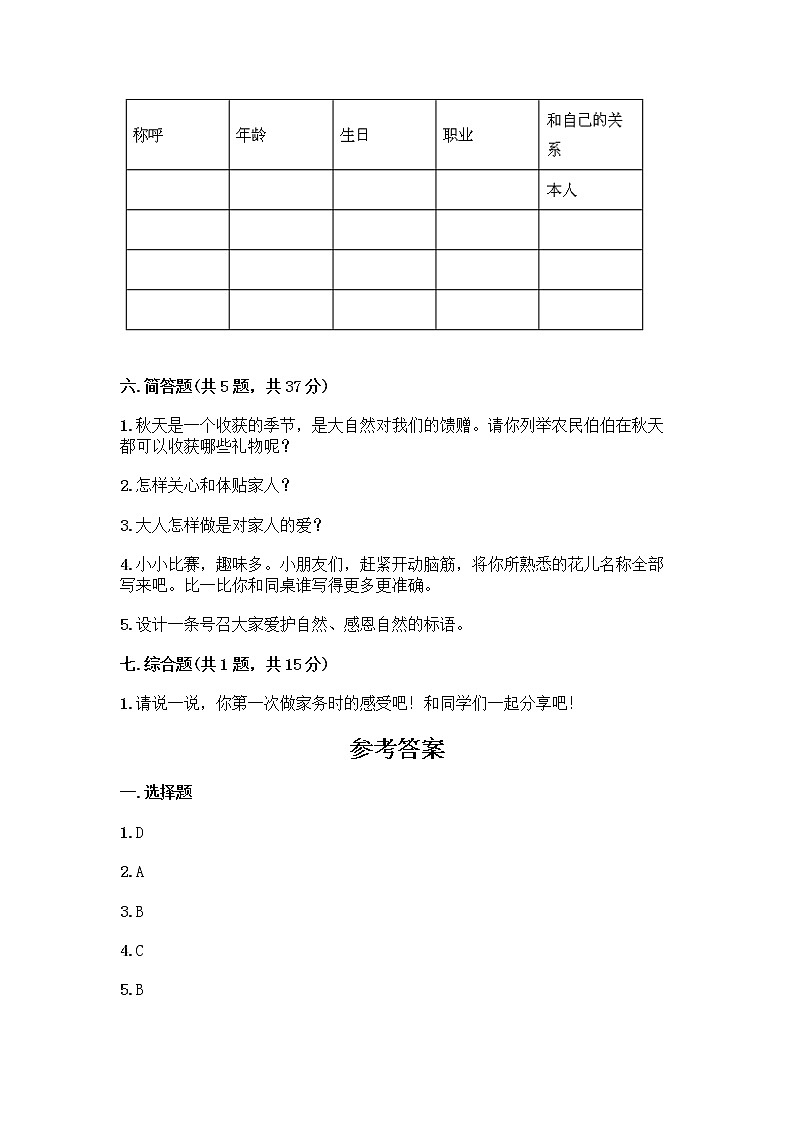 人教部编版（五四制）一年级下册第三单元 我爱我家 11 让我自己来整理测试卷答案下载第3页