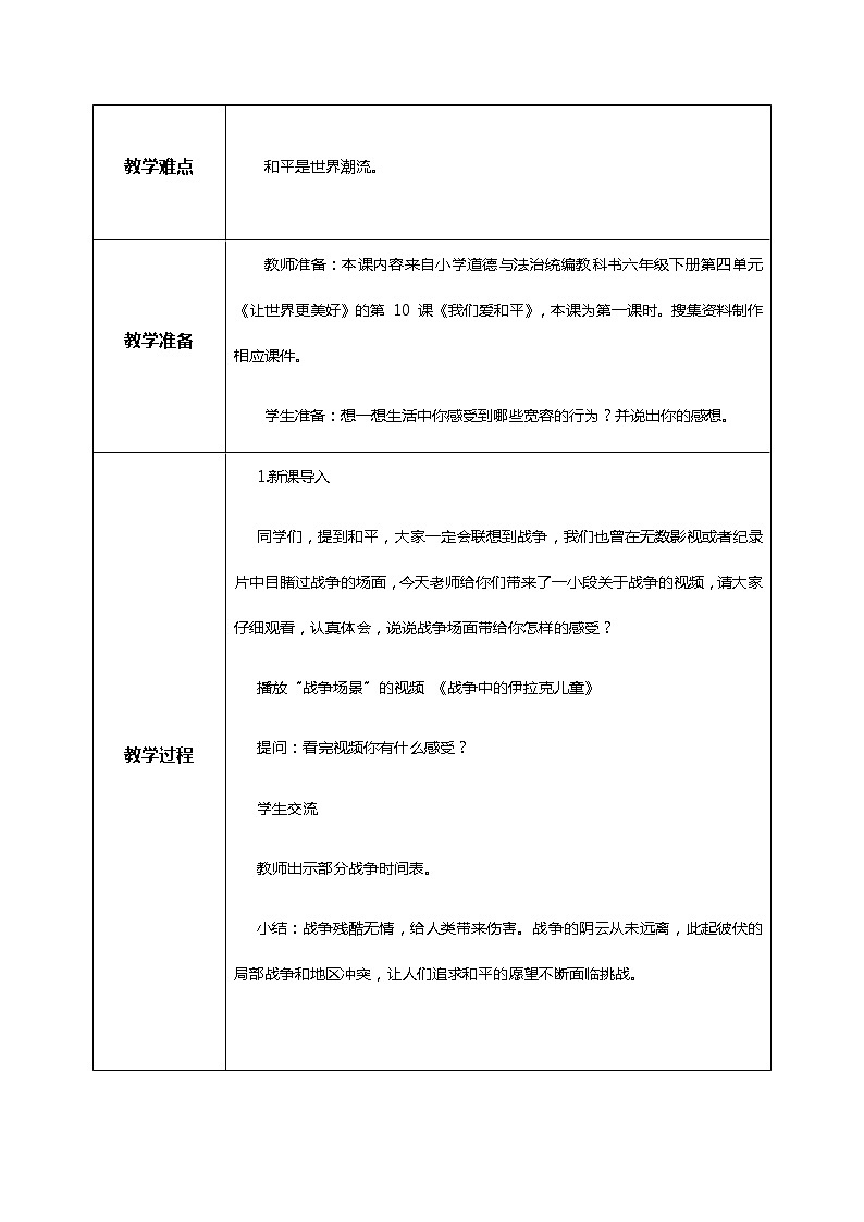 10.1我们爱和平第一课时—教学设计第2页