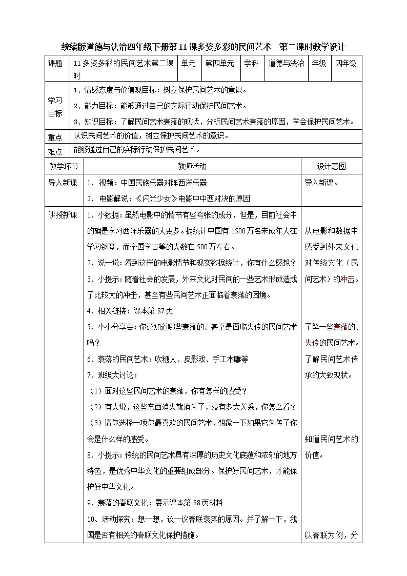 11多姿多彩的民间艺术  第二课时教案第1页