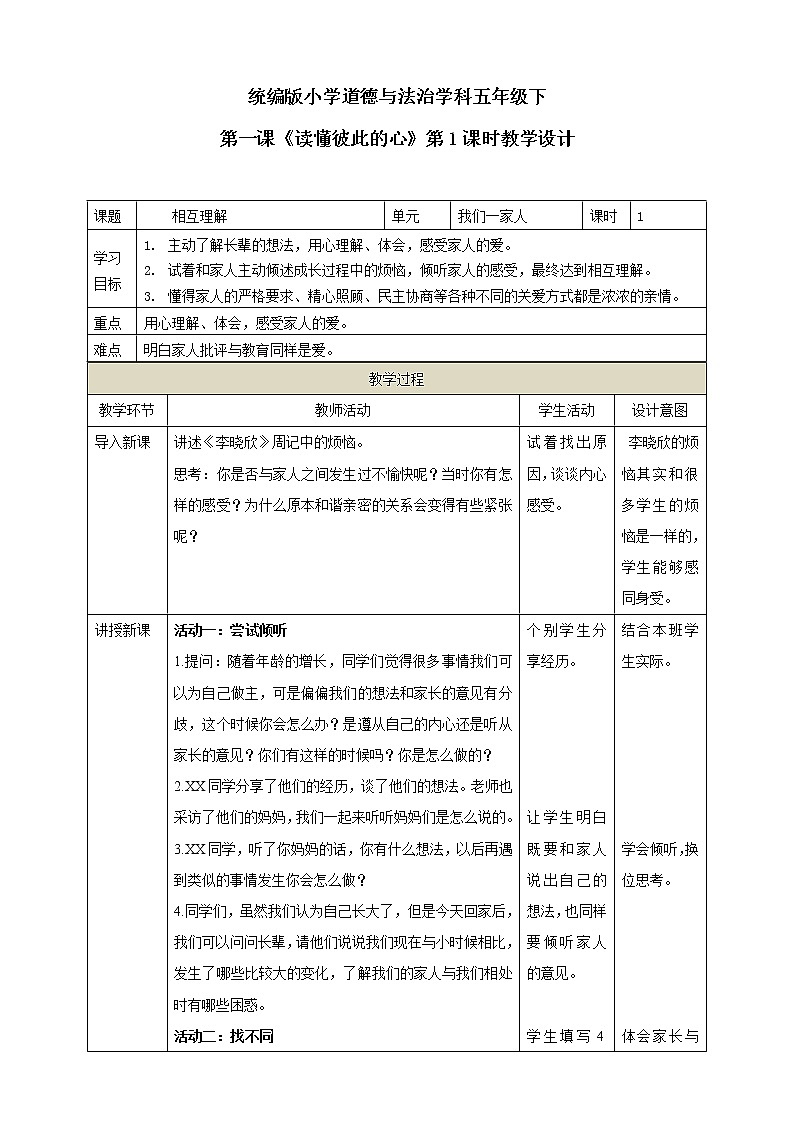第1课《读懂彼此的心》第一课时  人教部编版第1页