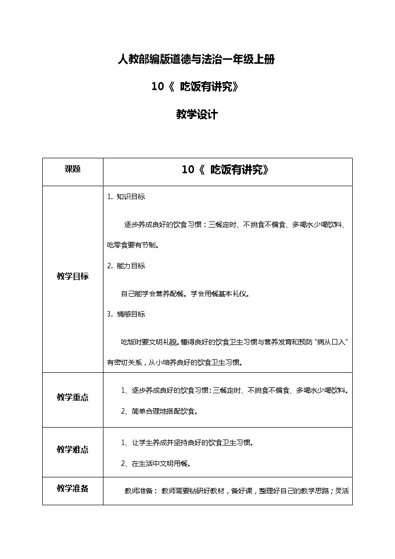 10.吃饭有讲究 教学设计第1页