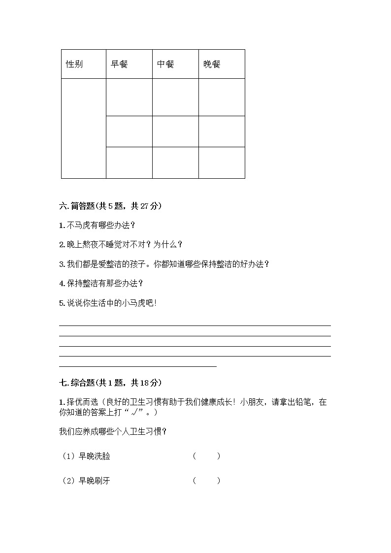 人教部编版 一年级下册第一单元 我的好习惯 1 我们爱整洁 试卷含答案（综合卷）第3页