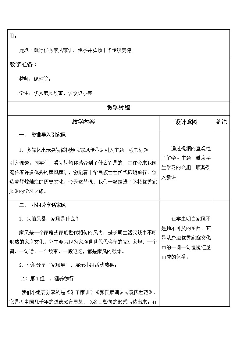 1.3《弘扬优秀家风》第一课时 教学设计02