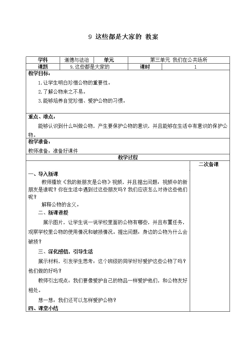 9《这些是大家的》教案第1页