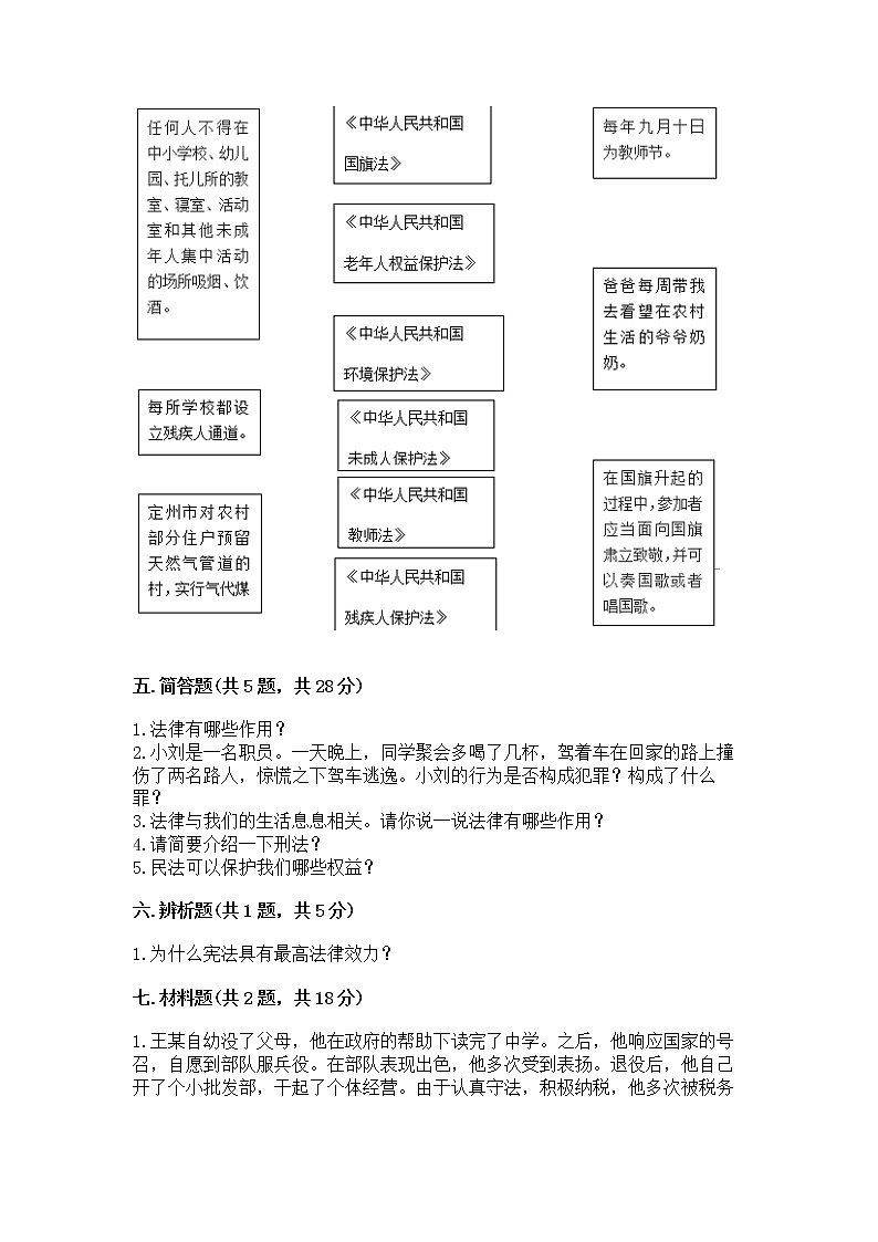 人教部编版  五年级下册第二单元 我们的守护者4感受生活中的法律 测试卷汇编第3页