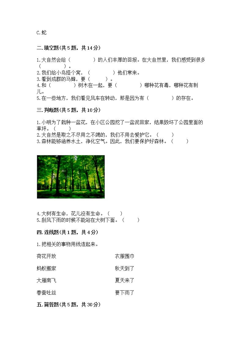 人教部编版  一年级下册第二单元 我和大自然 6 花儿草儿真美丽 测试卷附参考答案（综合题）02