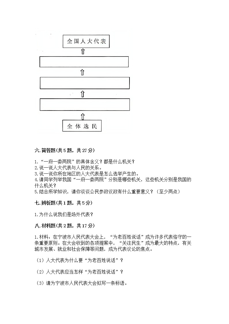 人教部编版  五年级下册第四单元 我们的国家机构 9 人大代表为人民测试卷完整答案第3页