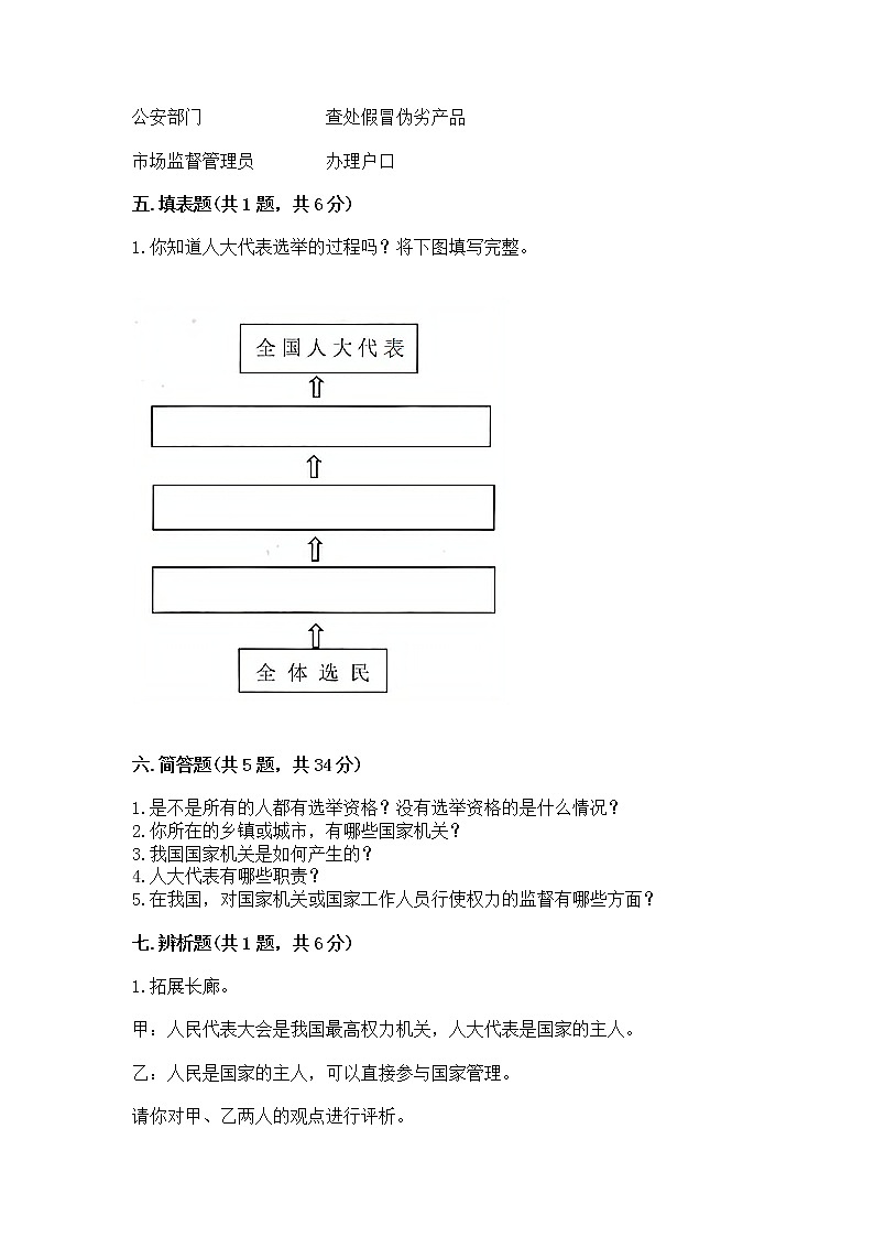 人教部编版  五年级下册第四单元 我们的国家机构 9 人大代表为人民测试卷及答案【基础+提升】第3页