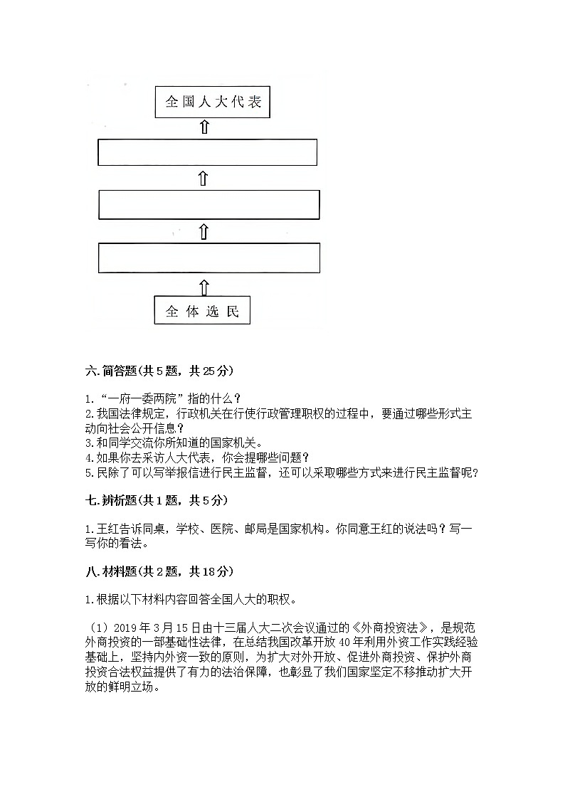 人教部编版  五年级下册第四单元 我们的国家机构 9 人大代表为人民测试卷加答案解析第3页