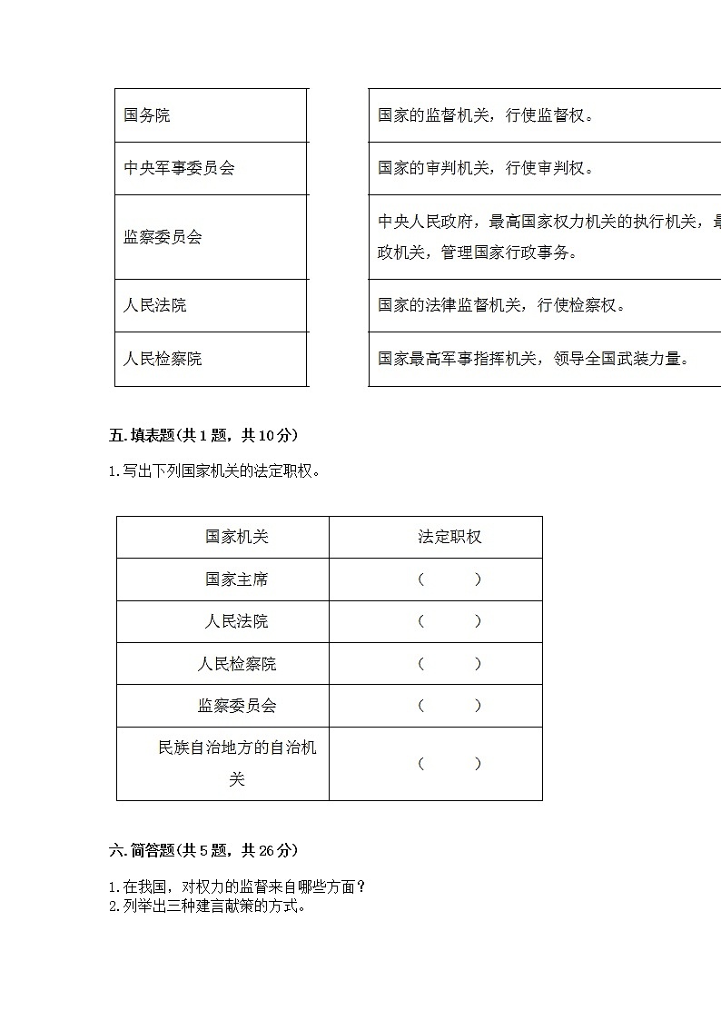 人教部编版  五年级下册第四单元 我们的国家机构 9 人大代表为人民测试卷【含答案】第3页