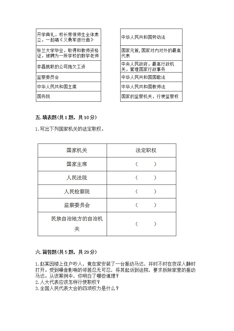 人教部编版  五年级下册第四单元 我们的国家机构 9 人大代表为人民测试卷及答案（基础+提升）第3页