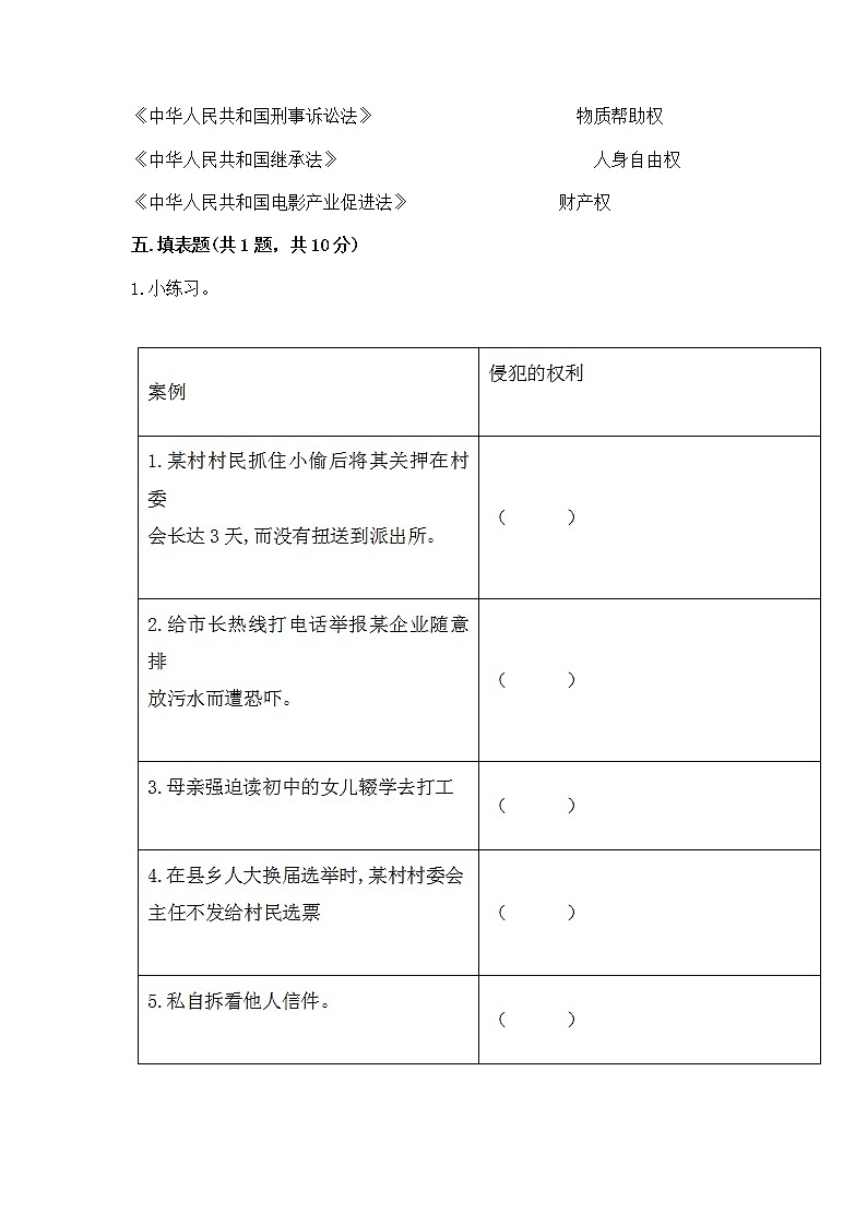 人教部编版  五年级下册第三单元 我们是公民 6 公民意味着什么测试卷含答案【综合题】03
