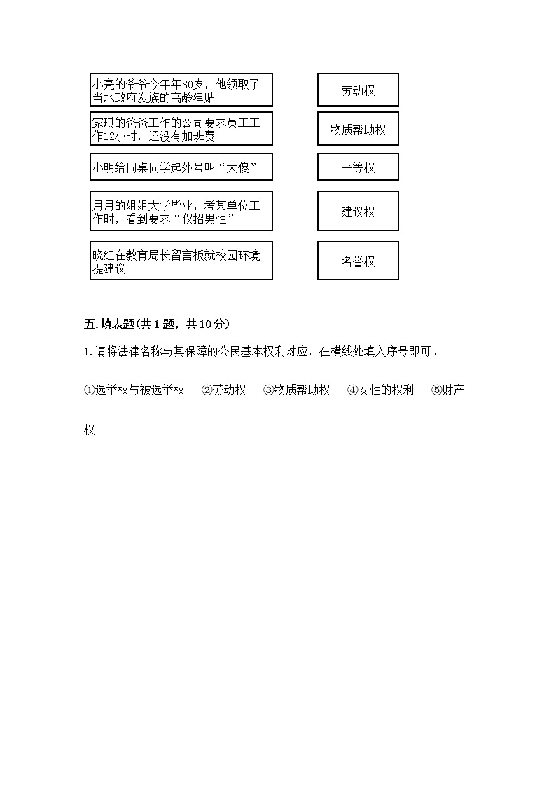 人教部编版  五年级下册第三单元 我们是公民 6 公民意味着什么测试卷及参考答案第3页