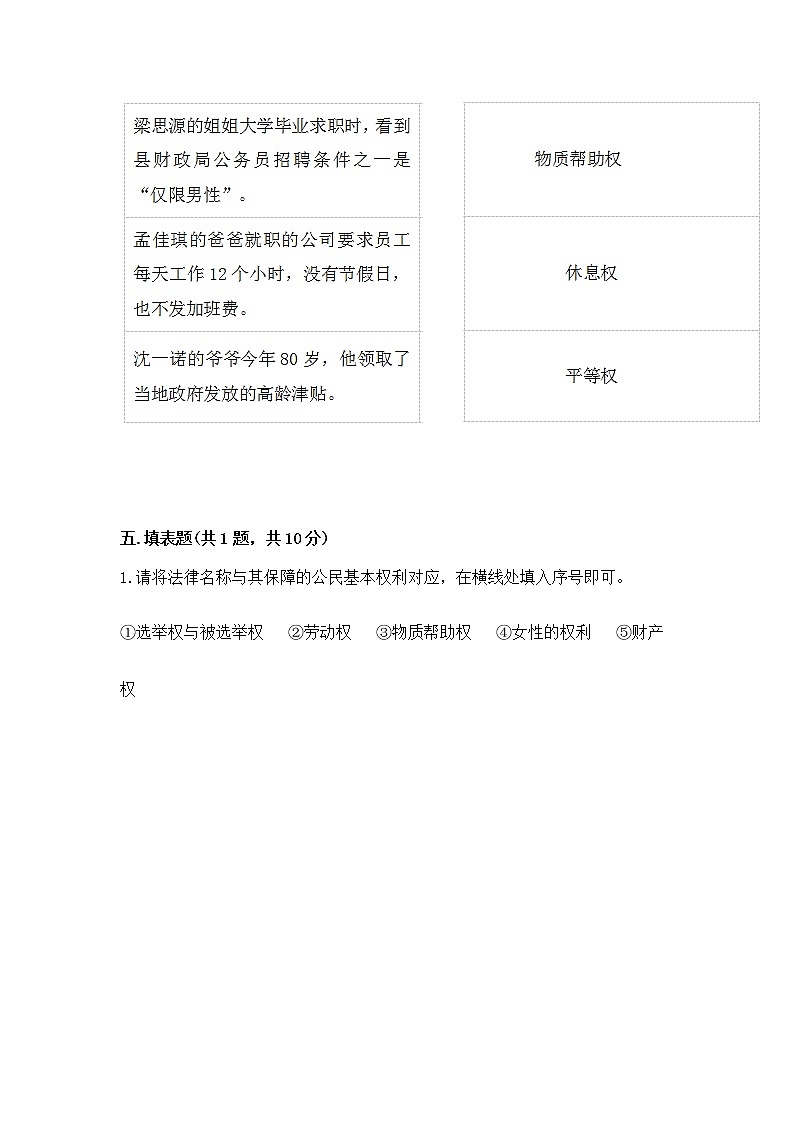 人教部编版  五年级下册第三单元 我们是公民 6 公民意味着什么测试卷附参考答案（突破训练）03