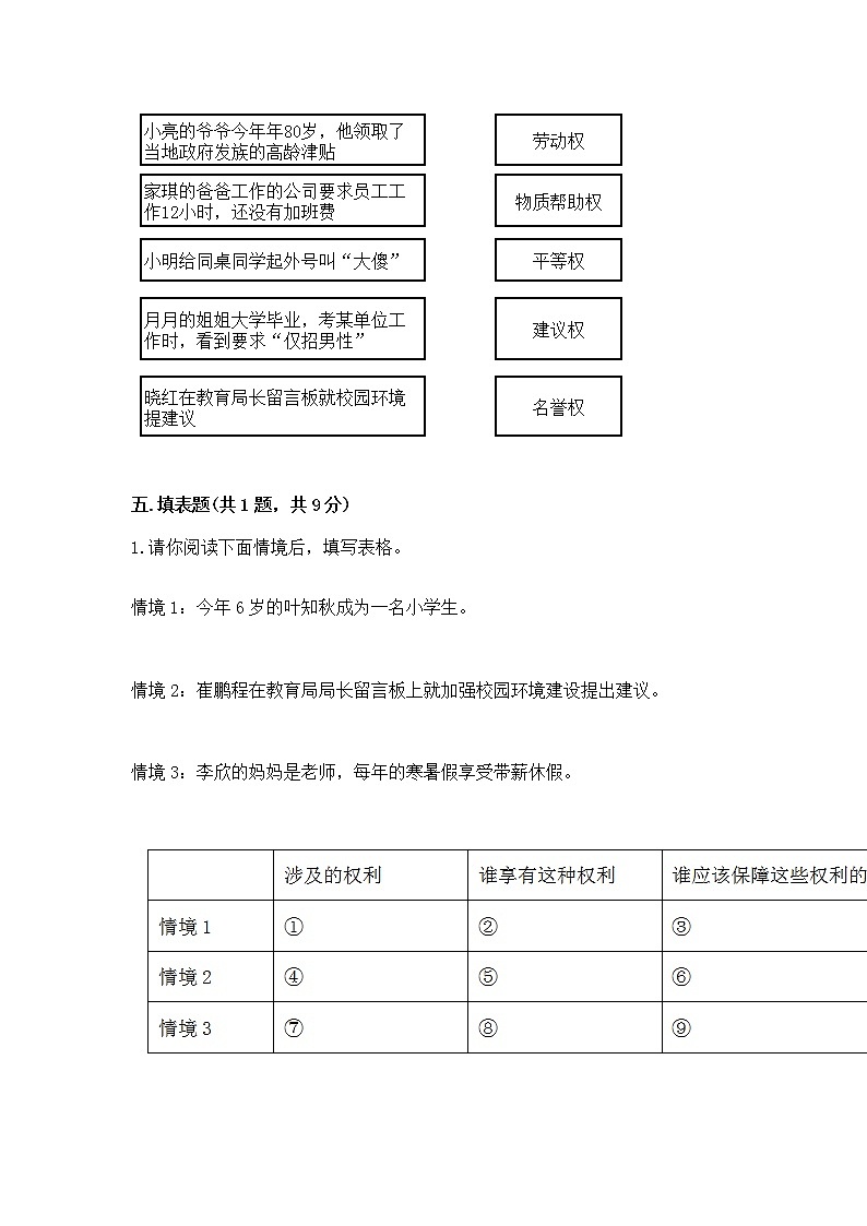 人教部编版  五年级下册第三单元 我们是公民 6 公民意味着什么测试卷附参考答案（实用）03
