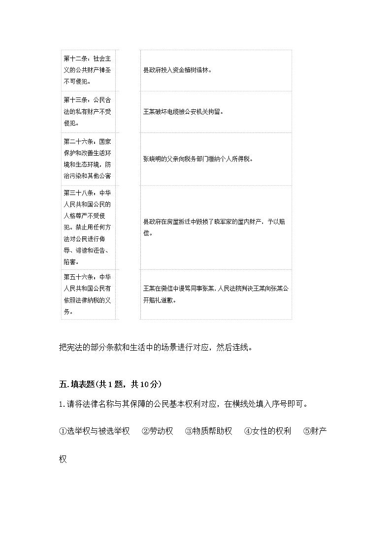 人教部编版  五年级下册第三单元 我们是公民 6 公民意味着什么测试卷附答案【完整版】第3页