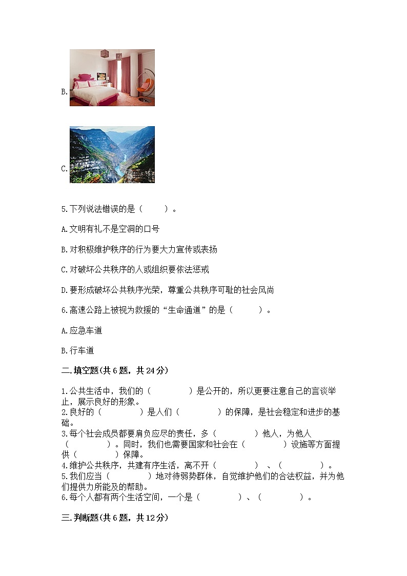 人教部编版  五年级下册第一单元 公共生活靠大家1我们的公共生活 测试卷附参考答案【实用】第2页