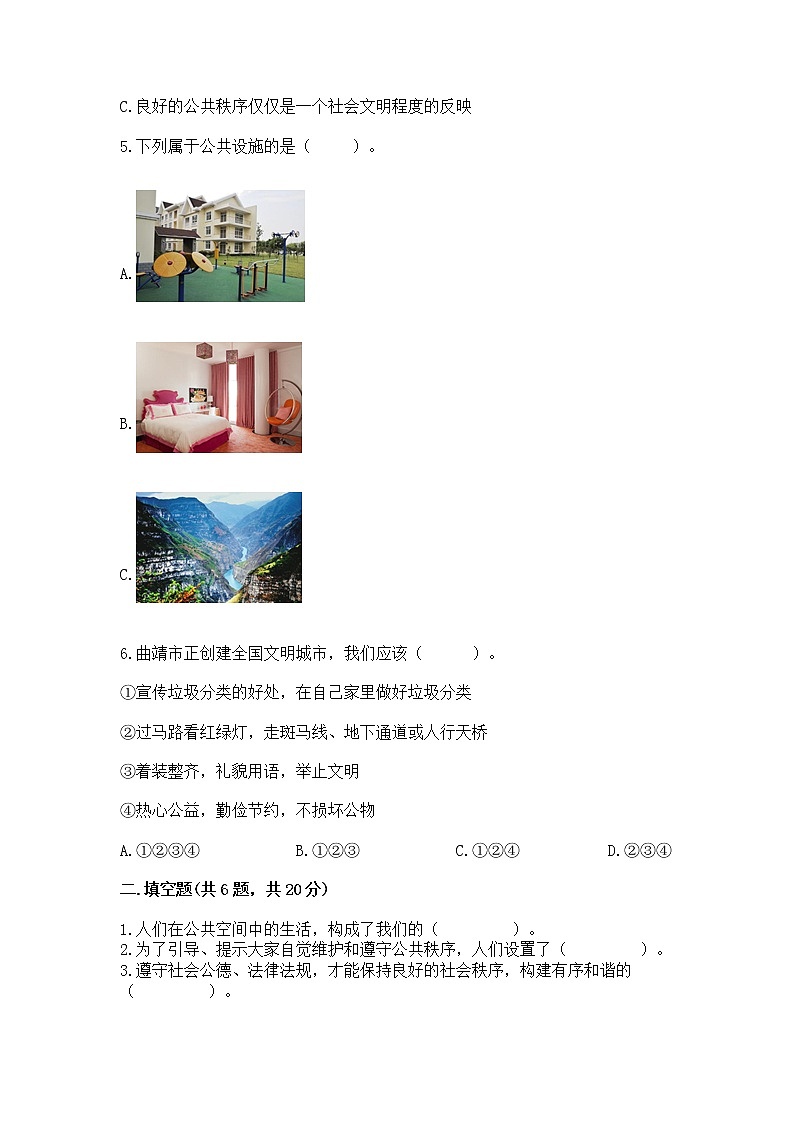人教部编版  五年级下册第一单元 公共生活靠大家1我们的公共生活 测试卷带答案（培优A卷）第2页