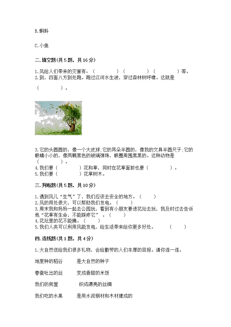 人教部编版  一年级下册第二单元 我和大自然 5 风儿轻轻吹 测试卷【名校卷】第2页