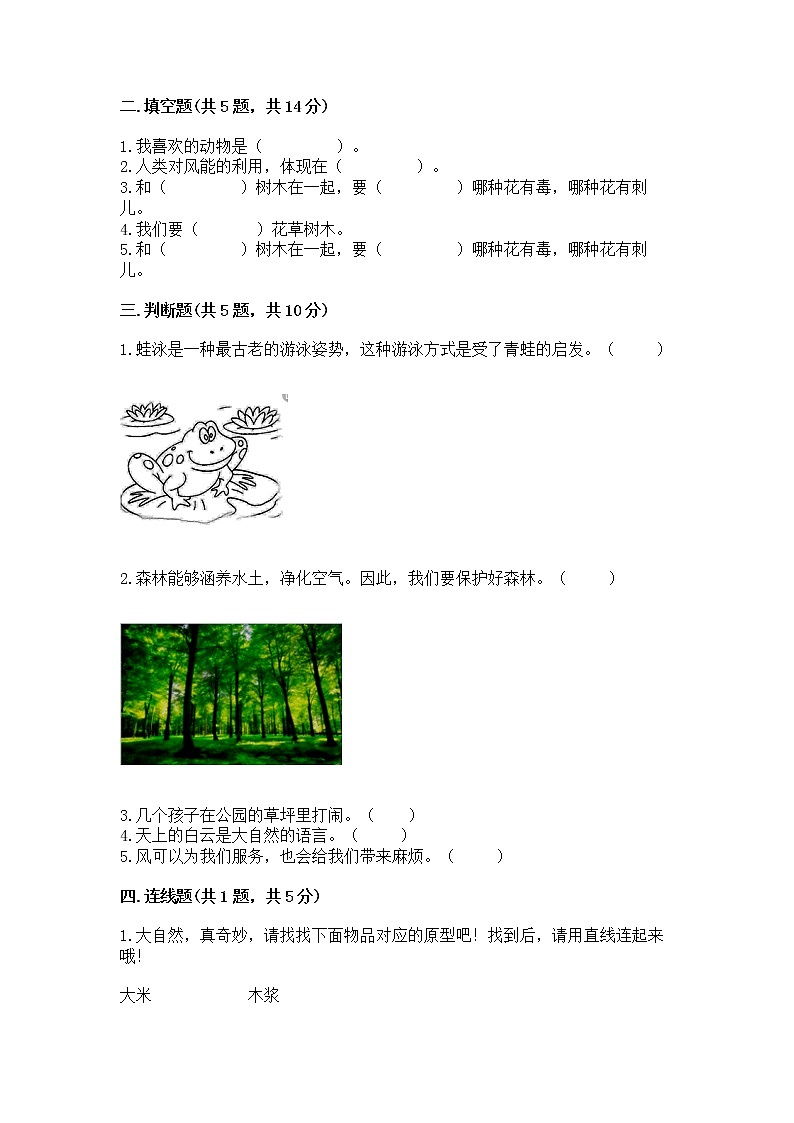 人教部编版 一年级下册第二单元 我和大自然 5 风儿轻轻吹 试卷加答案（夺冠系列）第2页