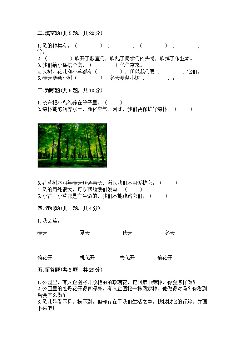 人教部编版  一年级下册第二单元 我和大自然 5 风儿轻轻吹 测试卷附答案（实用）第2页