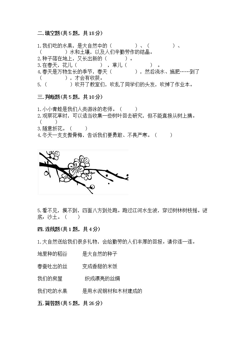 人教部编版  一年级下册第二单元 我和大自然 5 风儿轻轻吹 测试卷附参考答案【B卷】第2页