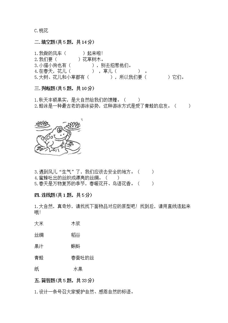 人教部编版  一年级下册第二单元 我和大自然 5 风儿轻轻吹 测试卷带答案第2页