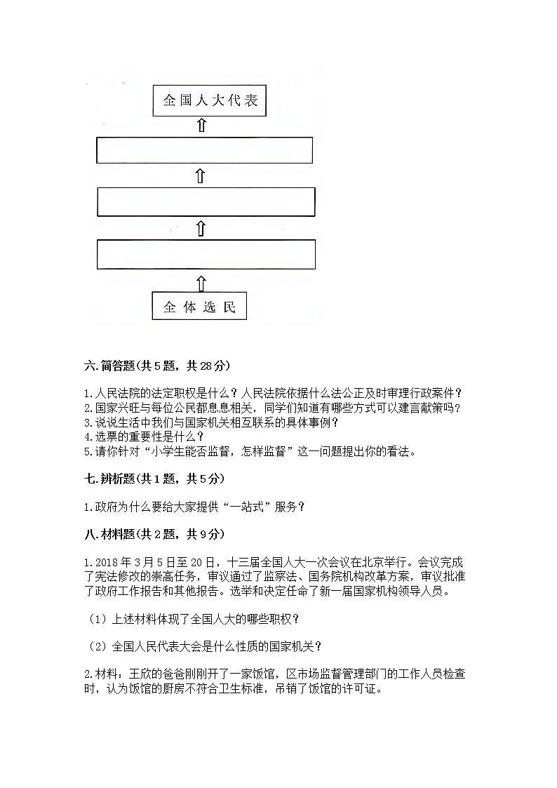 人教部编版  五年级下册第四单元 我们的国家机构 8 国家机构有哪些测试卷含答案【培优B卷】第3页