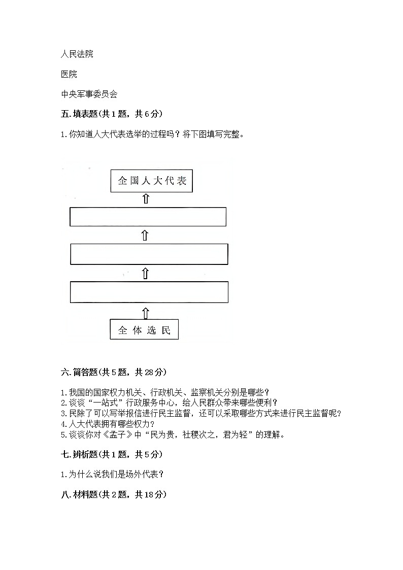 人教部编版  五年级下册第四单元 我们的国家机构 8 国家机构有哪些测试卷附答案（培优B卷）第3页