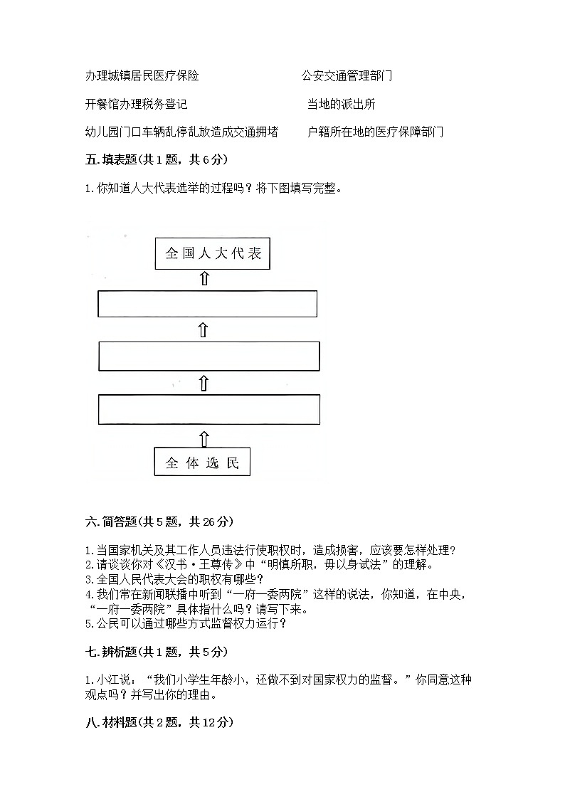人教部编版  五年级下册第四单元 我们的国家机构 8 国家机构有哪些测试卷含答案【培优B卷】第3页
