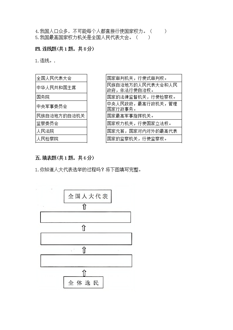 人教部编版  五年级下册第四单元 我们的国家机构 8 国家机构有哪些测试卷及参考答案（夺分金卷）第3页