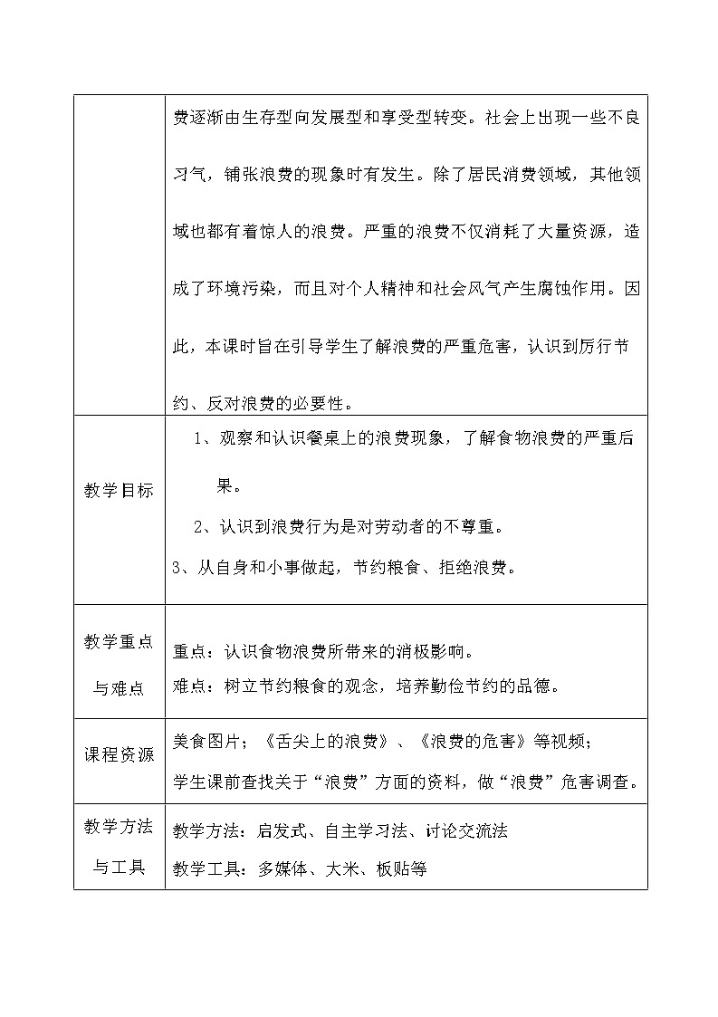 6《有多少浪费本可避免》（教案） 道德与法治四年级下册第2页