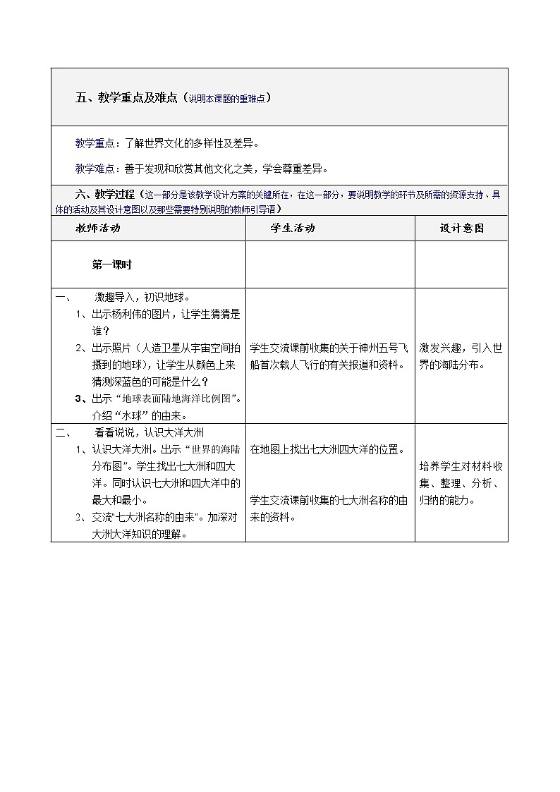 7《多元文化  多样魅力》表格式教案第2页