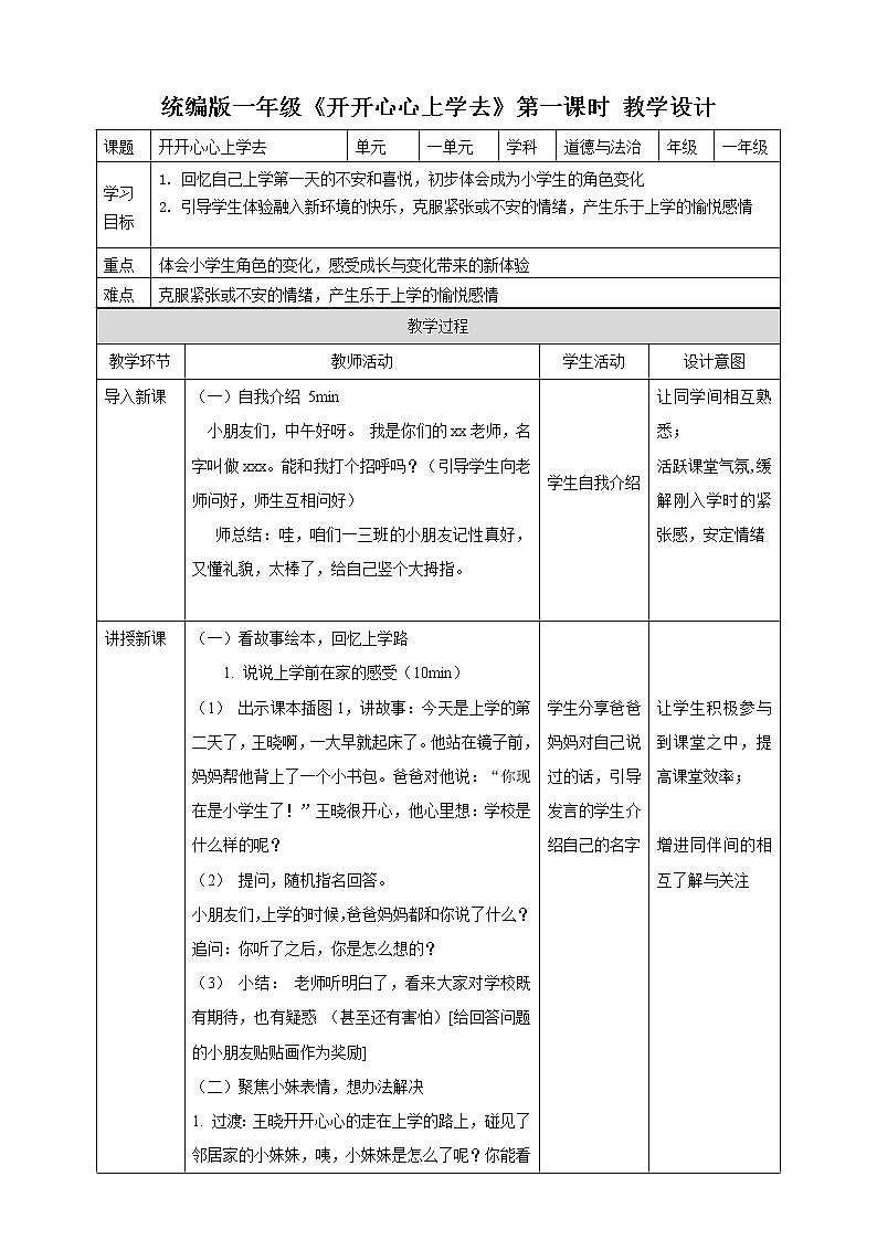 1.1开开心心上学去 课件+教案01