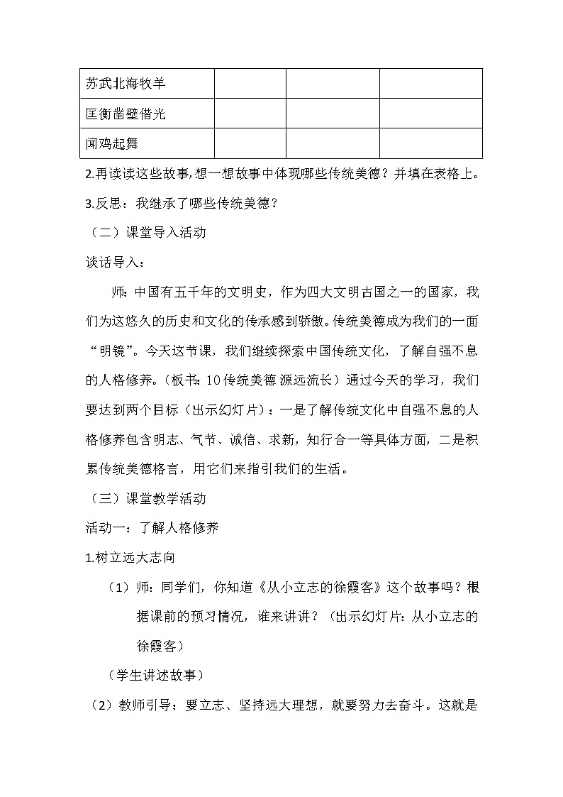 部编版道德与法治5年级第10课  传统美德 源远流长  教学设计第1课时03