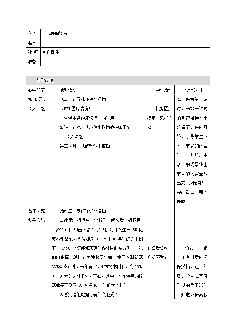 小学道德与法治 二年级 第三单元第十二课《我的环保小搭档》第二课时 教学设计02