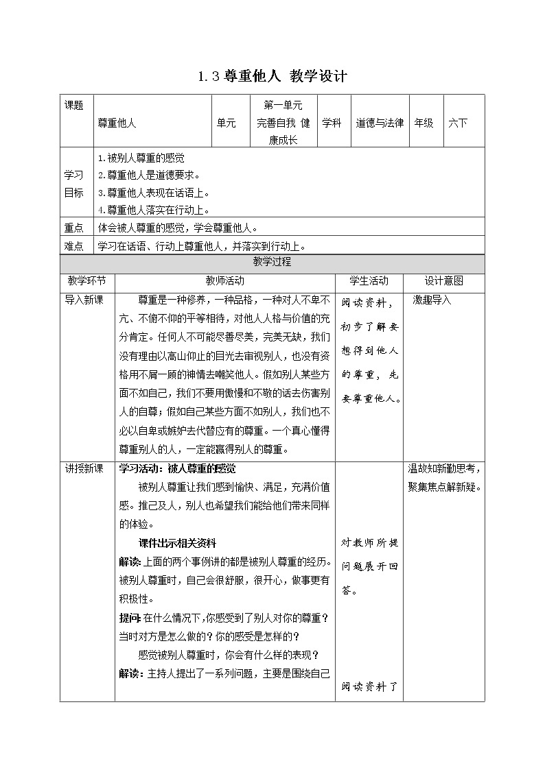 【人教版】六年级下册道德与法治1.《学会尊重》（第三课时） 课件（送教案练习）01