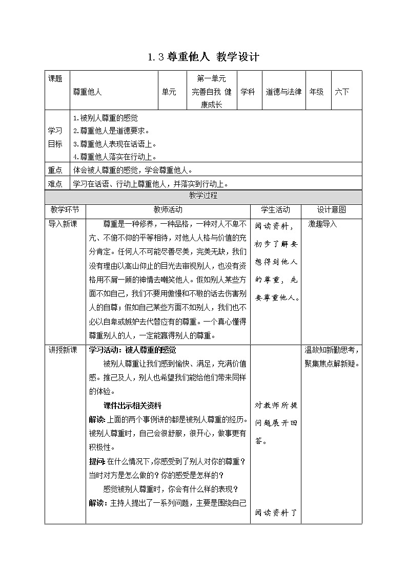 【人教版】六年级下册道德与法治1.《学会尊重》（第三课时） 课件（送教案练习）01