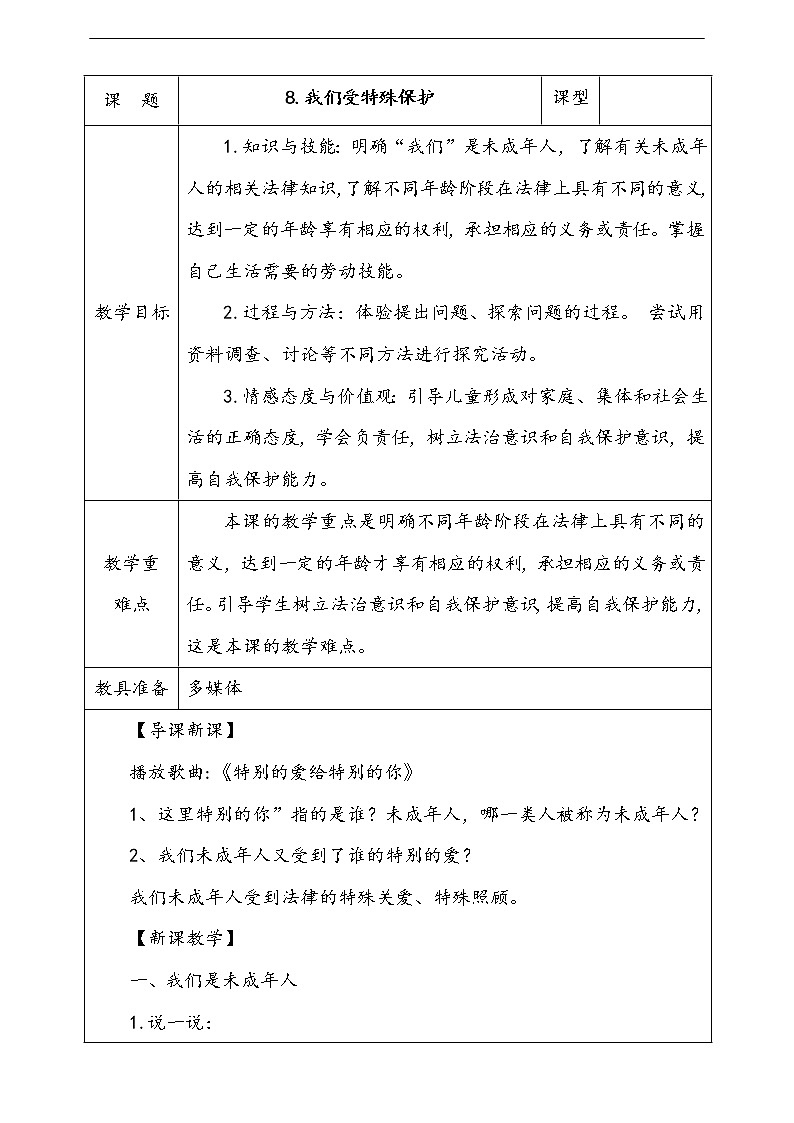 人教部编版道德与法治六年级上册8.我们受特殊保护 第1课时 课件+配套教案+音频素材01