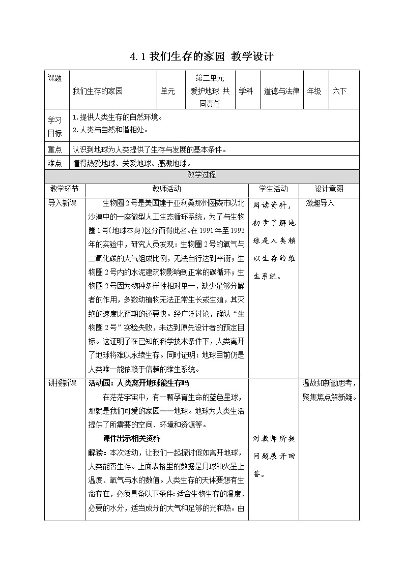 【人教版】六年级下册道德与法治4.《地球--我们的家园》（第一课时） 课件（送教案练习）01