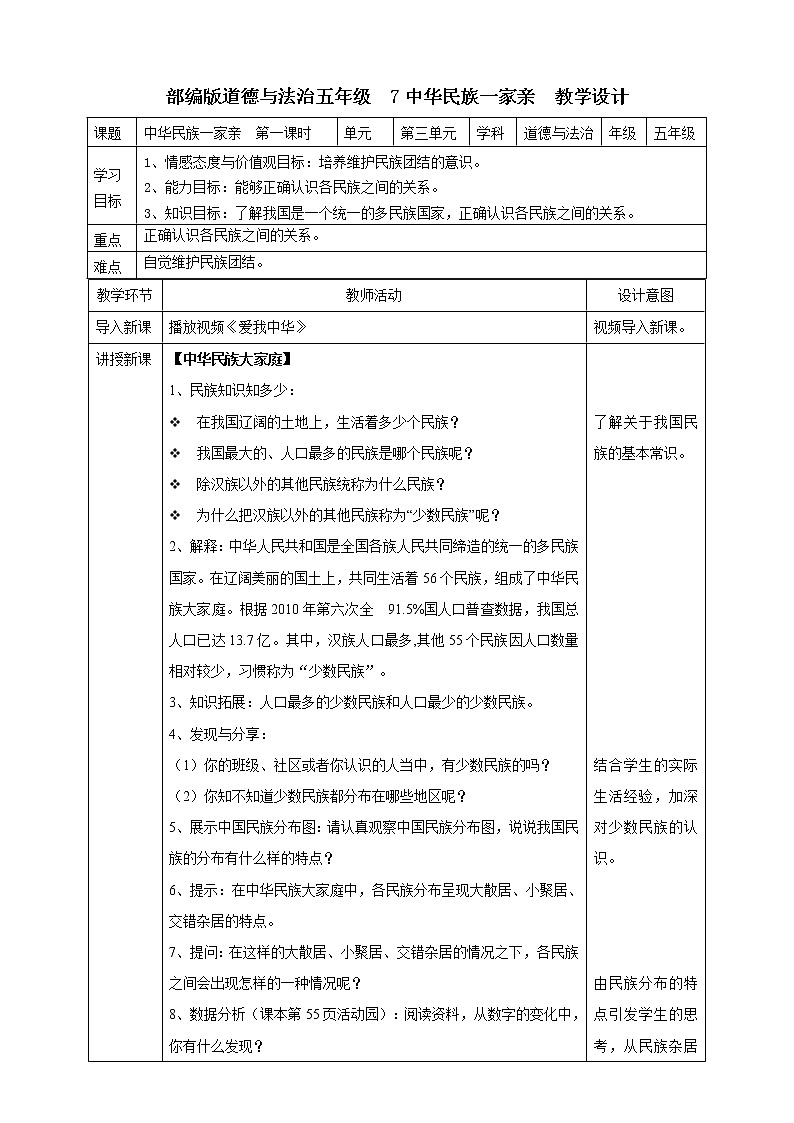 7中华民族一家亲  第一课时教案第1页