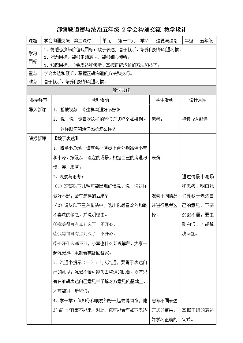 2学会沟通交流  第二课时教案第1页