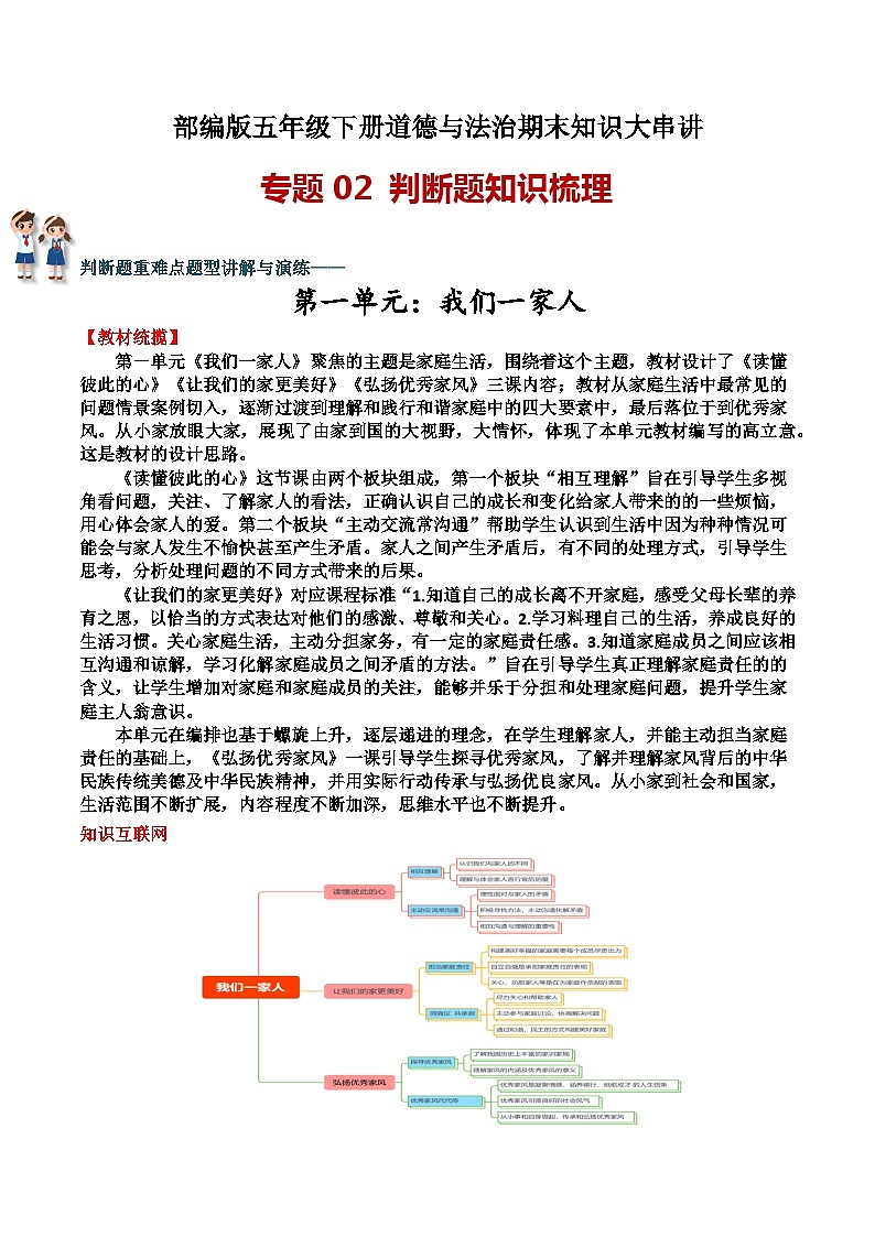 道德与法制五年级下册 期末复习  专题02 判断题知识梳理01